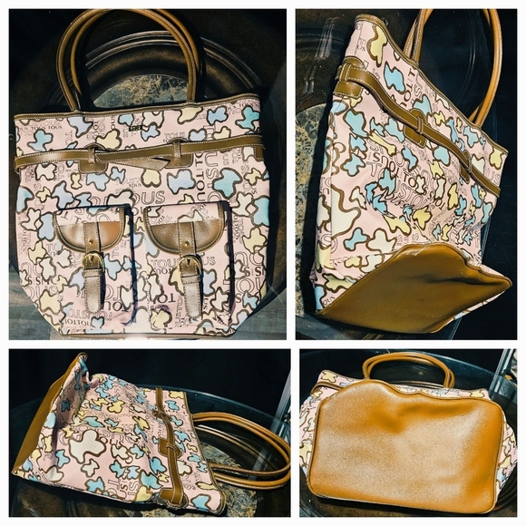 Tous Handbag Bag Tote Kaos Leather Multicolor Multi Bear Patchwork Logo LTD ED - Picture 11 of 15